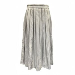 Vintage Baldanza Women’s 80s Off White & Gray Pleated Lined Midi Skirt - Size 4